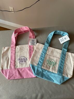 NWT 2 Spring 2026 Trader Joe’s Mini Blue and Pink Canvas Tote Bags
